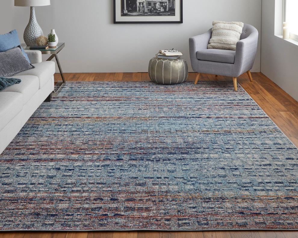 Weave & Wander Adelmo Abstract Contemporary Rug, Blue/Multi, 6'7"x9'6"