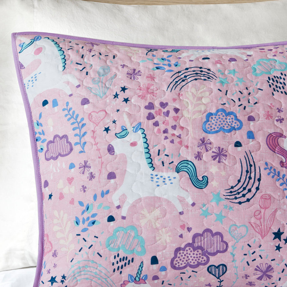 Urban Habitat Kids Lola Unicorn Reversible Cotton Quilt Set With Throw Pillows