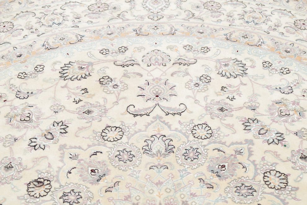 Persian Nain Oriental Carpet Traditional Handmade Area Rug, Beige, 8'1"x8'3