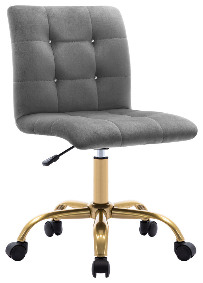 Rhinestone Square Tufted Desk Chair, Grey-Velvet