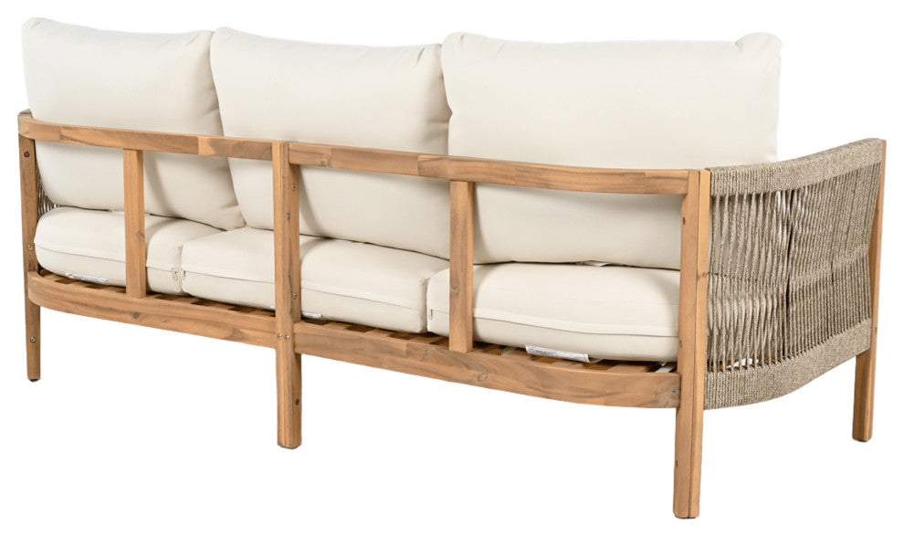GDF Studio Outdoor 3-Seater Patio Acacia Wood Sofa, Teak/Beige