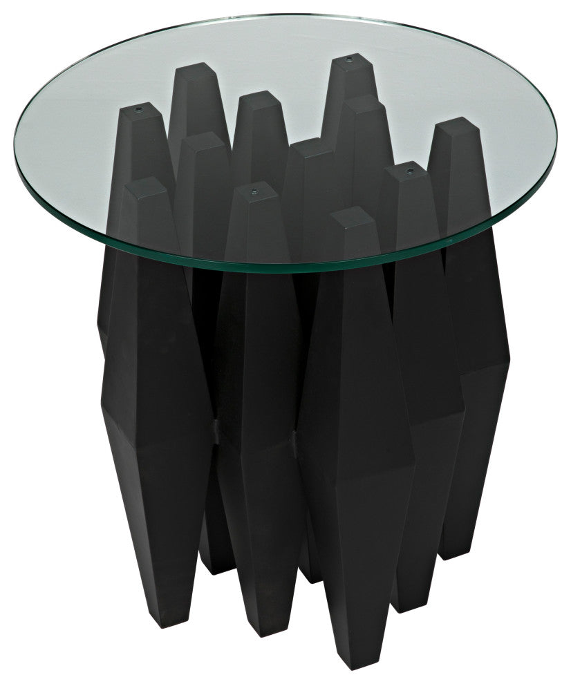 Soldier Side Table, Black Metal with Glass Top