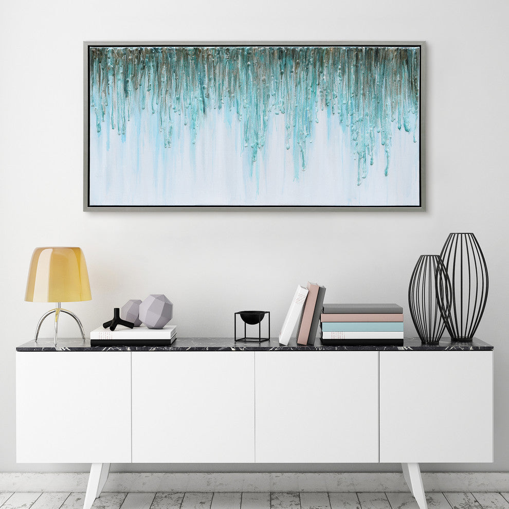 Green Frequency Abstract Textured Glitter Hand Painted Wall Art
