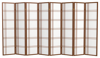6' Tall Double Cross Shoji Screen, Walnut, 8 Panels