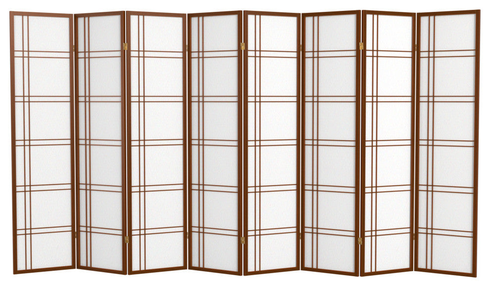 6' Tall Double Cross Shoji Screen, Walnut, 8 Panels