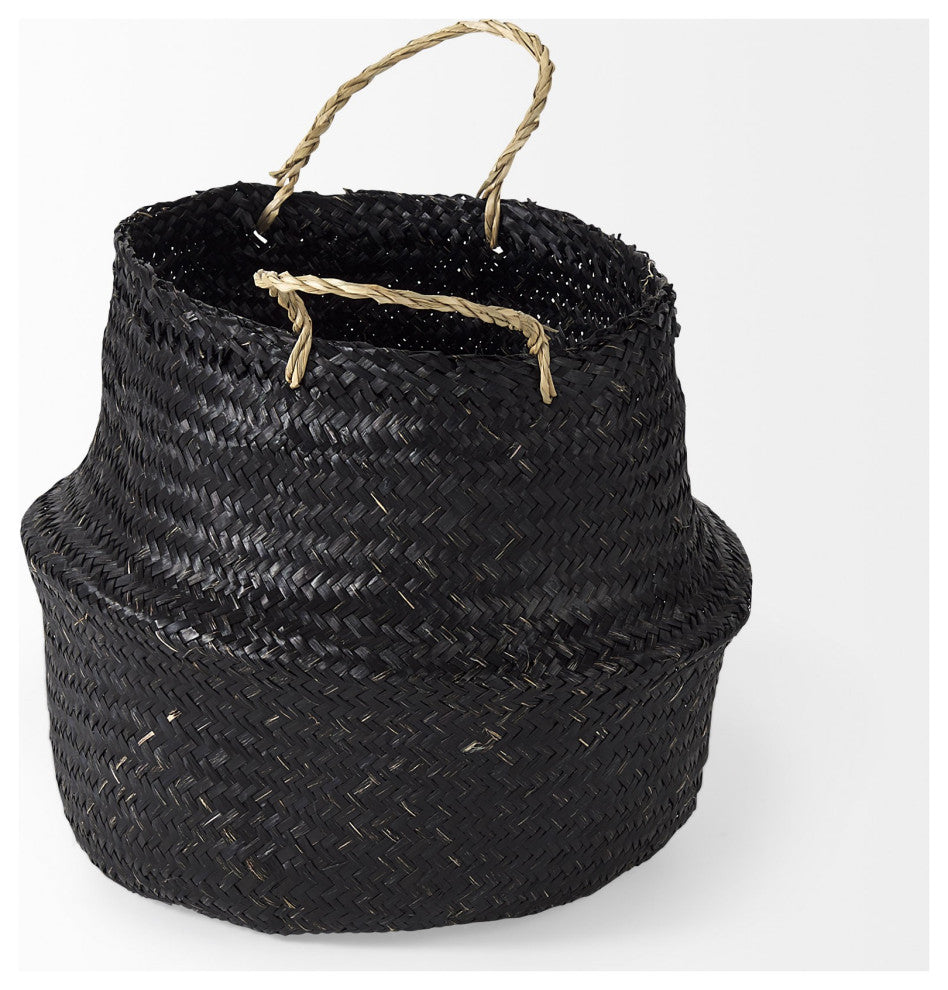 Set of Three Black Wicker Storage Baskets
