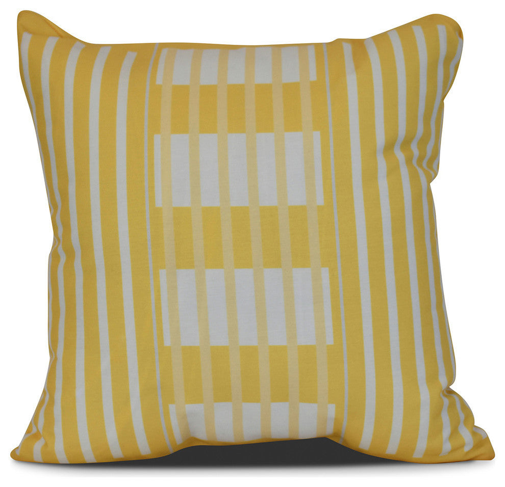 Beach Blanket, Stripe Print Outdoor Pillow, Yellow, 16"x16"