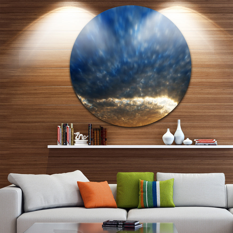 Dramatic Blue And Brown Skies, Seascape Disc Metal Wall Art, 11"