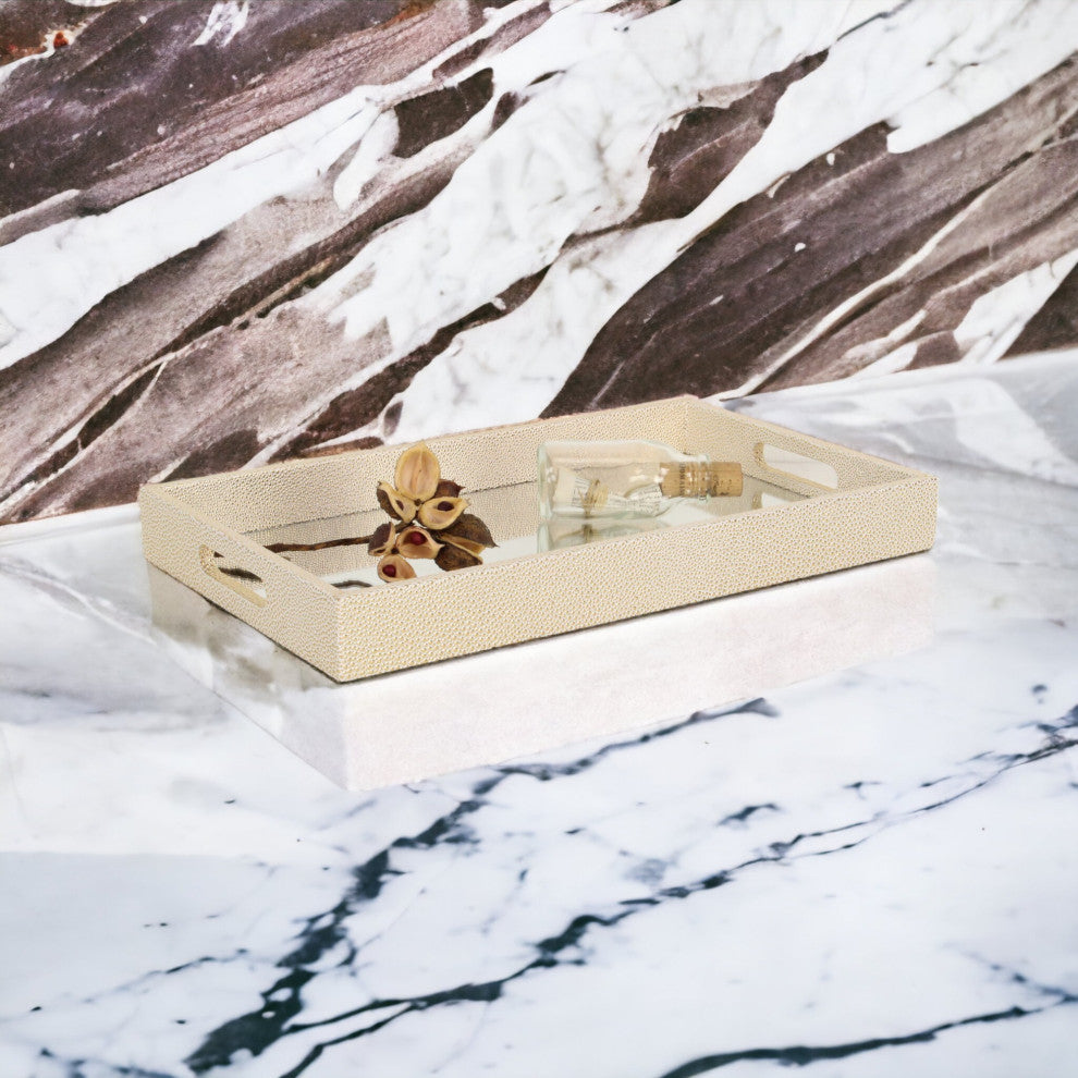 Labai Faux Shagreen, Mirrored Tray, White Gold