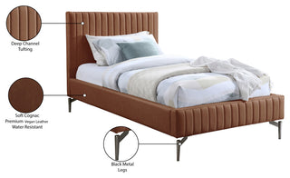 Gallo Vegan Leather Upholstered Bed, Cognac, Twin