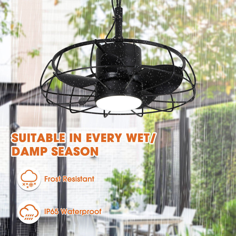 20-inch Modern Outdoor Black Small Cage Black LED Ceiling Fan with Remote