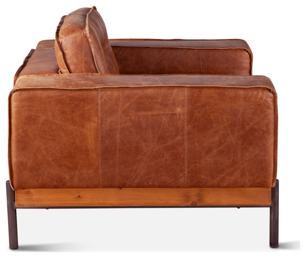 Chiavari Modern Leather Arm Chair, Vintage Cognac