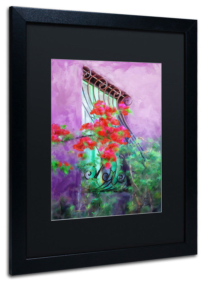 Lois Bryan 'Painted Rose Covered Window' Art, Black Frame, Black Matte, 16"x20"