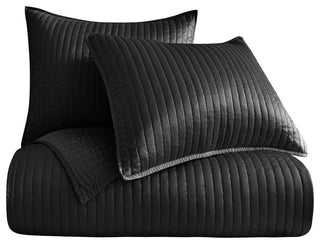 Satin Channel Quilt Set, 3 Piece, Black, Full/Queen