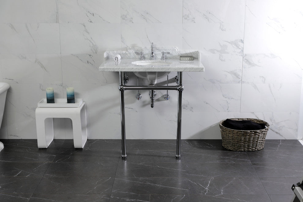 Kingston Brass LMS36MB1 36" Carrara Marble Console Sink, Legs