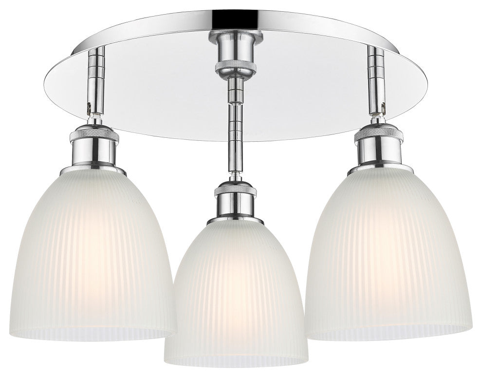 Castile-3 Light 18" Flush Mount-Polished Chrome, White Glass Shade