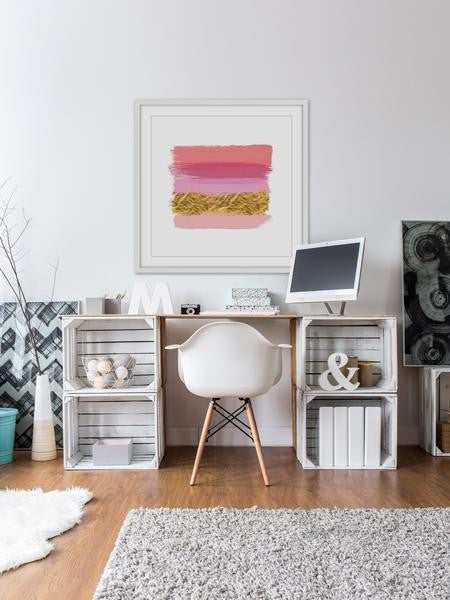 "Pink & Gold" Framed Painting Print, 18"x18"