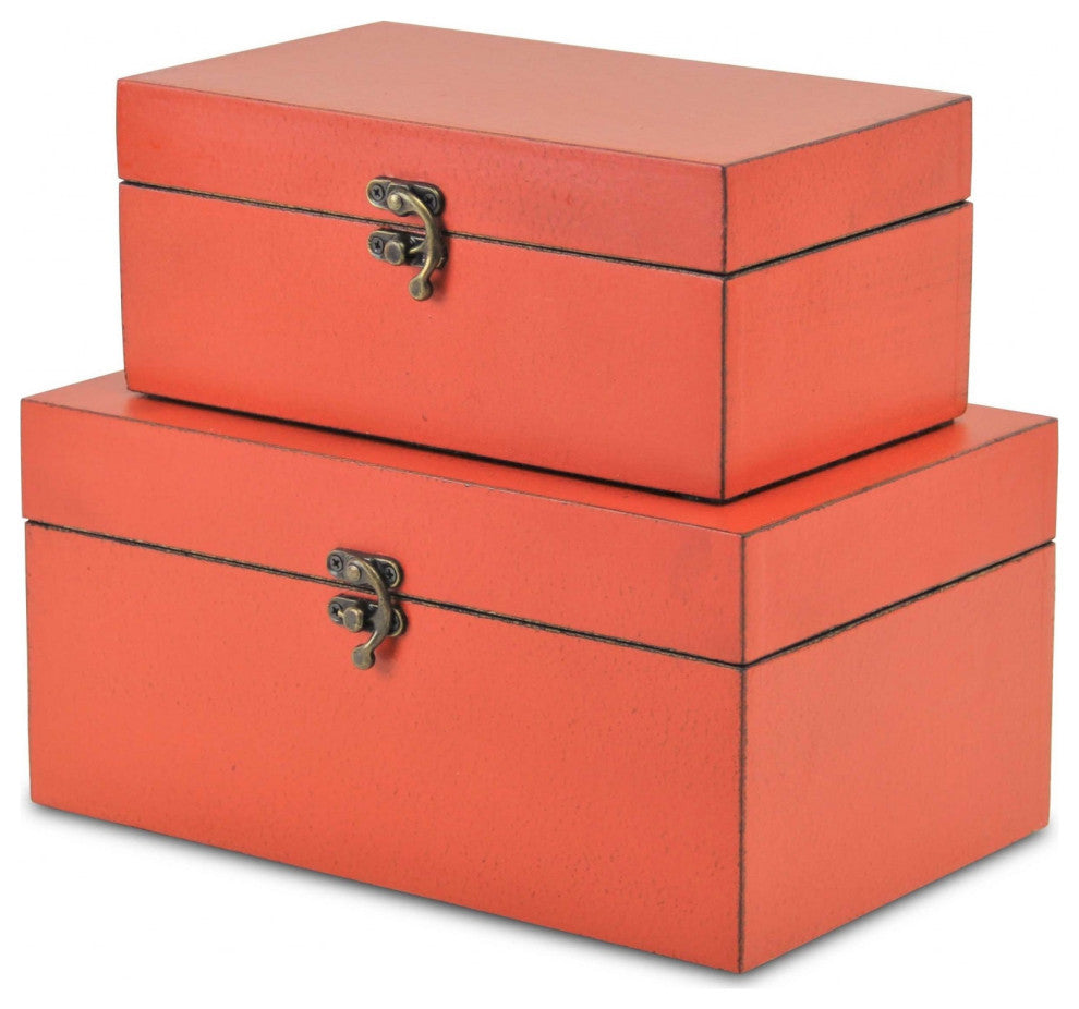 Set of Two Coral Wooden Storage Boxes