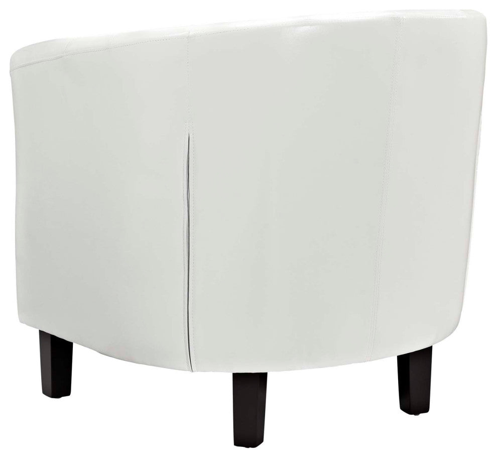 Tufted Armchair and Loveseat Sofa Set, Faux Leather, White, Modern, Lounge