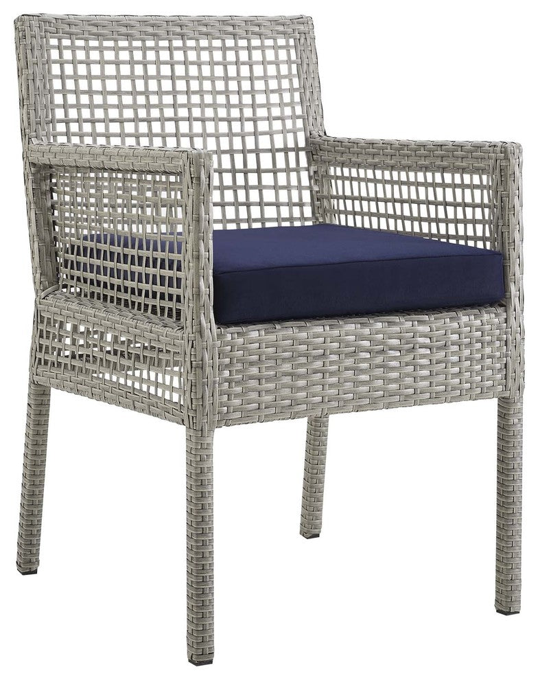 Aura Dining Armchair Outdoor Patio Wicker Rattan Set of 2, Gray Navy