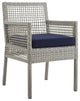 Aura Dining Armchair Outdoor Patio Wicker Rattan Set of 2, Gray Navy