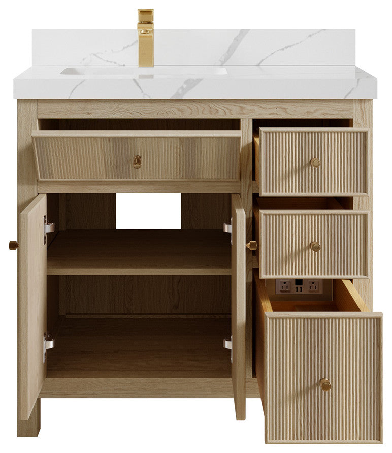Sonoma Oak 36 Left Offset Bath Vanity with 2" Calacatta Laza
