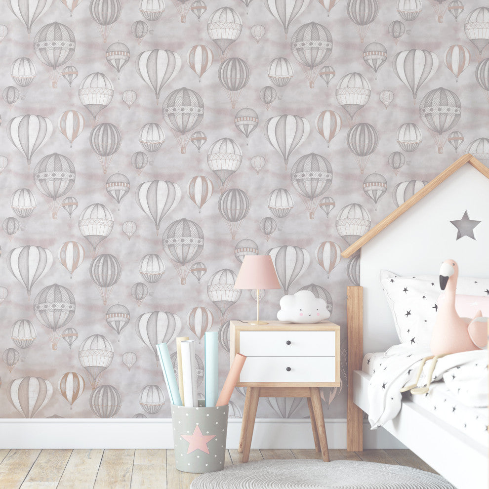 Balloon Fiesta Grey and Rose Gold Wallpaper
