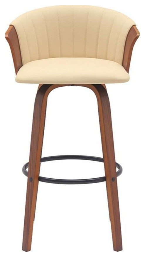 Armen Living Diana 30" Swivel Wood & Faux Leather Bar Stool in Walnut/Cream