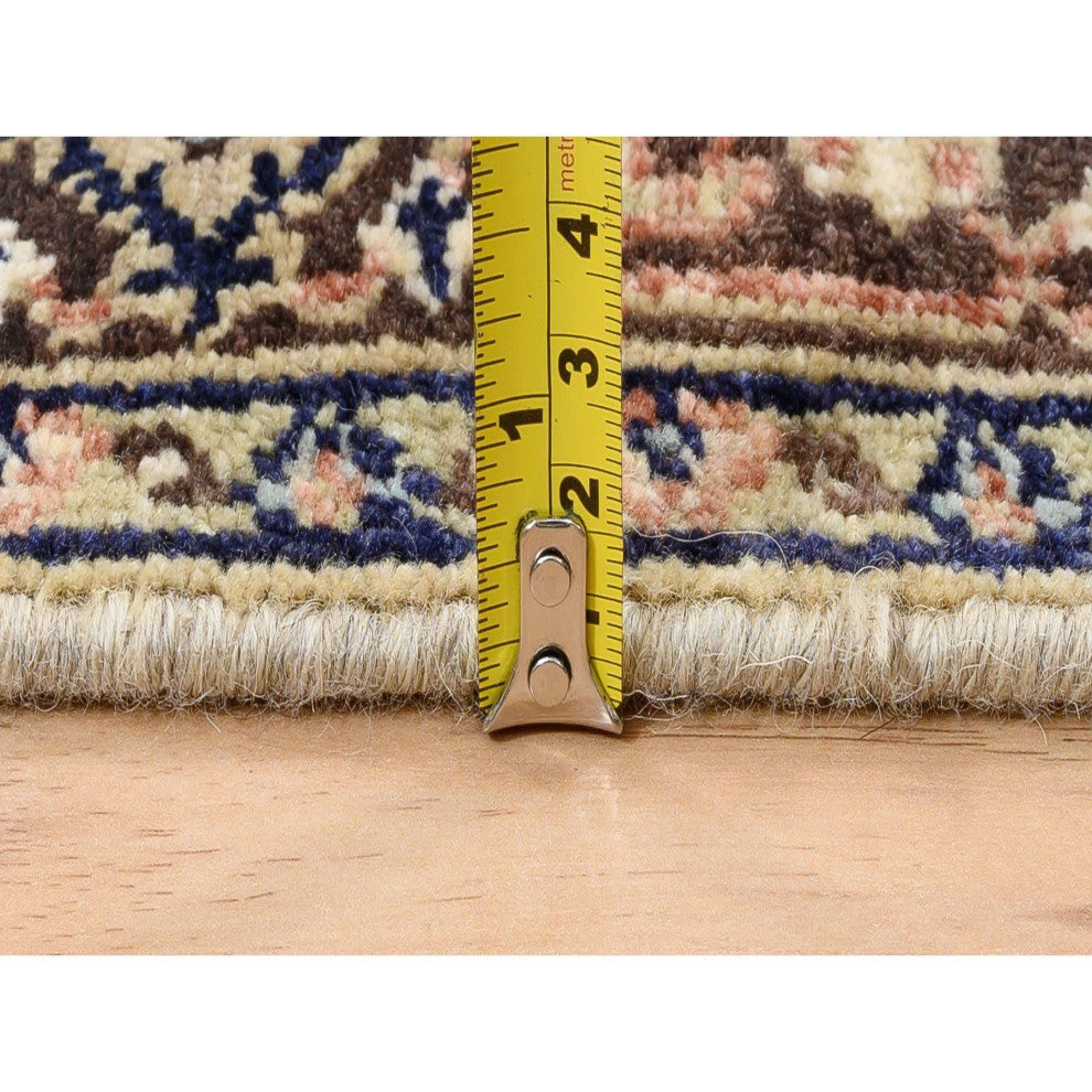 Beige Antiqued Heriz Re-Creation Soft Wool Hand Knotted Runner Rug, 2'7" x 10'3"