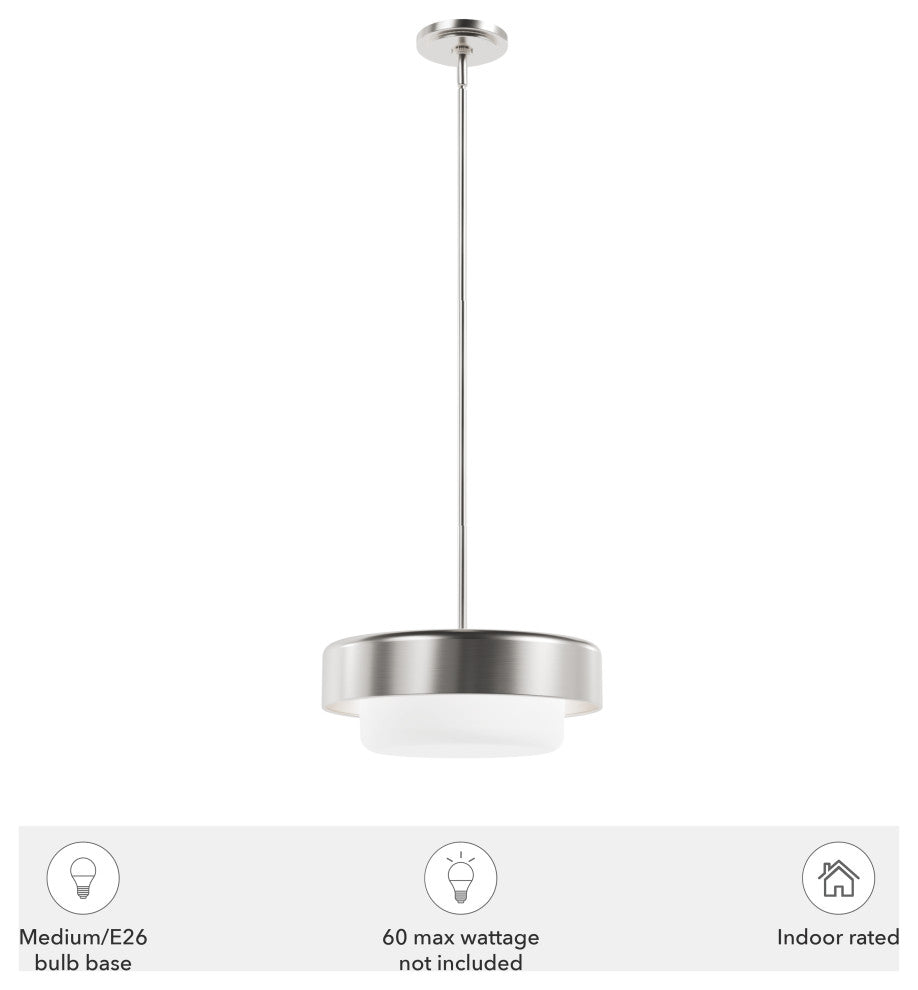 Station Brushed Nickel, Frosted Cased White Glass 2 Light Pendant Ceiling Light