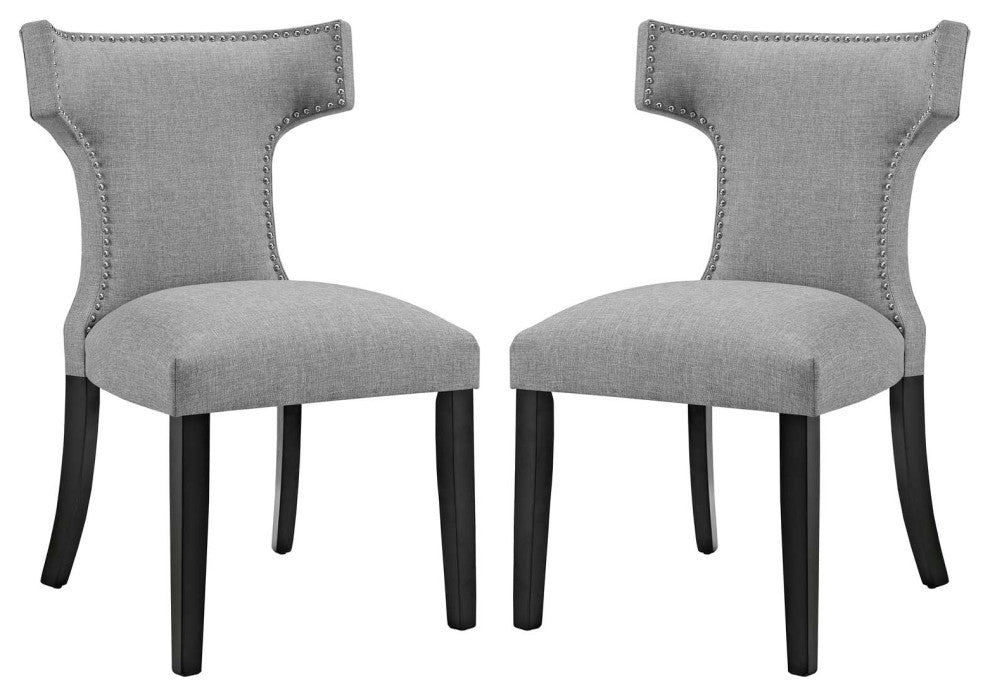 Light Gray Curve Dining Side Chair Fabric Set of 2