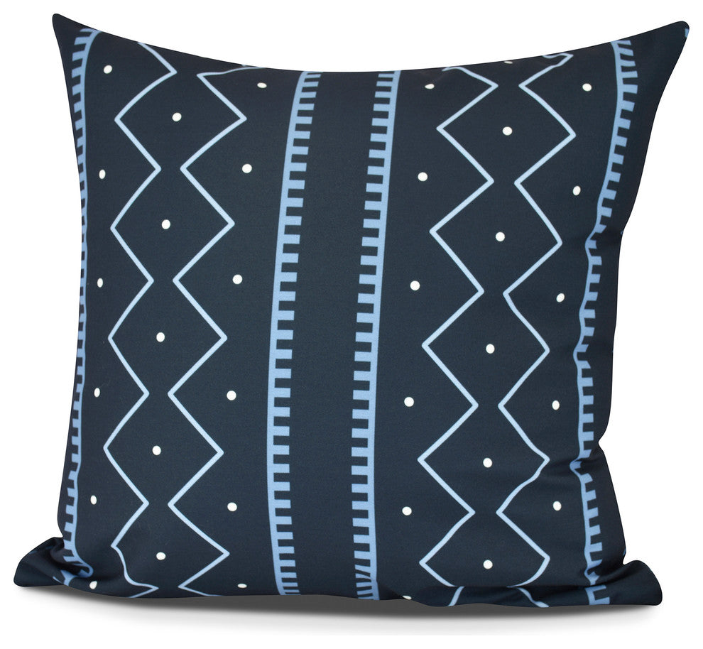 Mudcloth, Geometric Print Pillow, Navy Blue, 16" x 16"