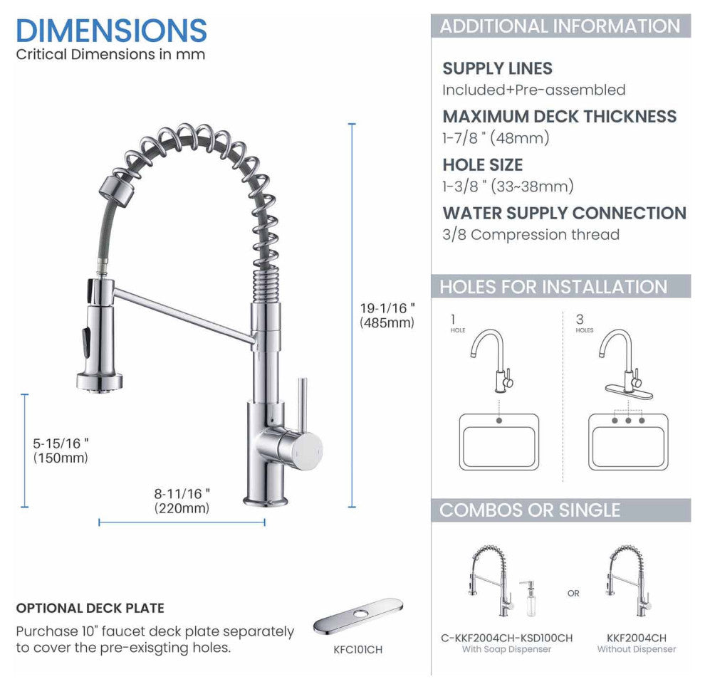 Lodi Single Handle Pull Down Kitchen Faucet, Chrome