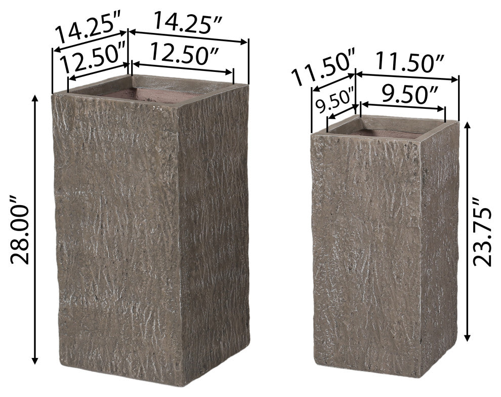 Berkamn Outdoor Large and Medium Cast Stone Planters, Set of 2, Brown Wood