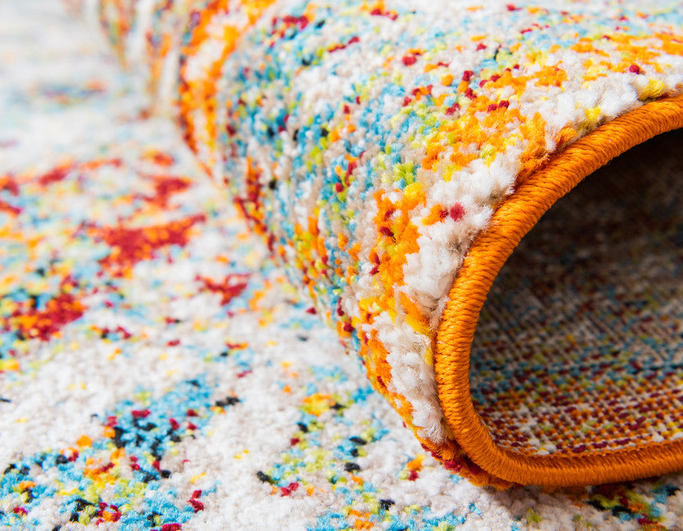 Unique Loom Rosso Collection Traditional, Medallion, Distressed, Bohemian, Vintage, Southwestern Area Rug, 2 ft 7 in x 10 ft, Multi/Blue