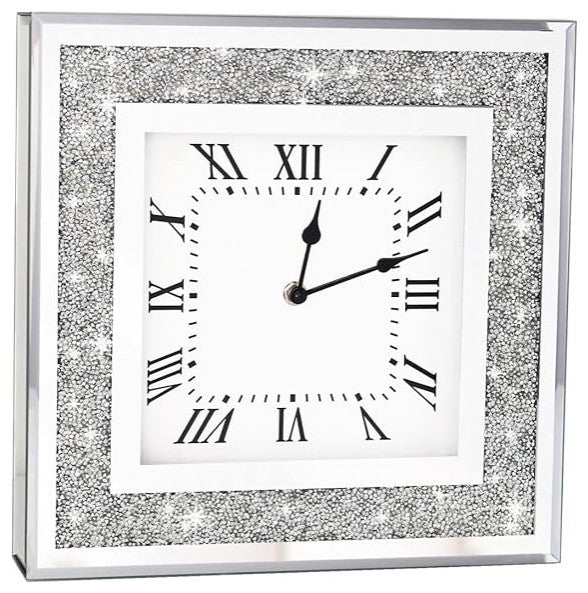 Crystal Crush Diamond Mirrored Square Wall Clock with Sparkle