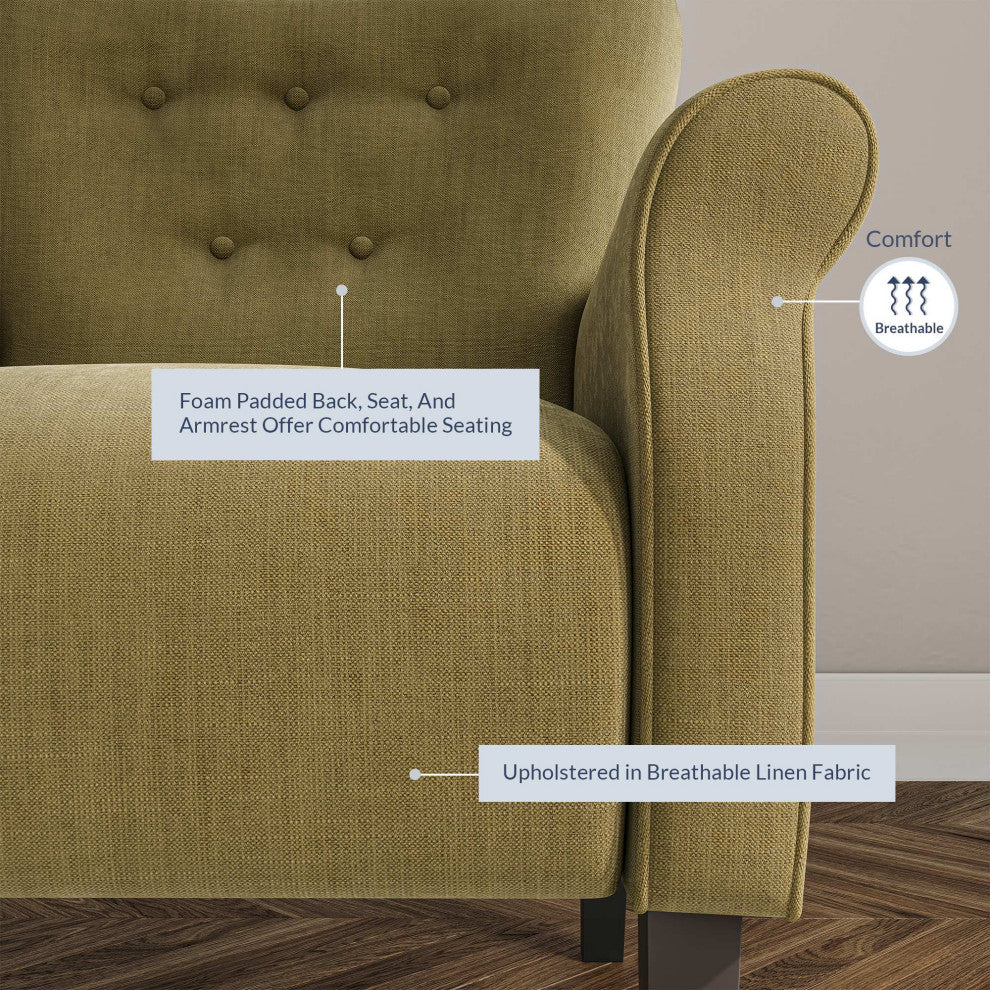 High Wingback Linen Armchair, Avocado