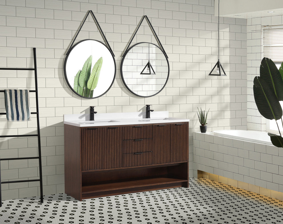 Ari Kitchen and Bath San Diego Bath Vanity, Walnut, 55", Double, Freestanding