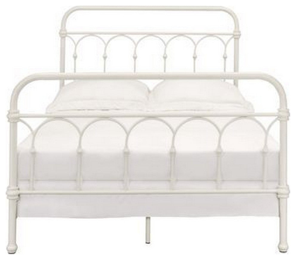 Benzara BM263589 Metal Full Size Bed With Rectangular Spindle Headboard, White