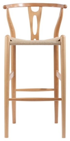 Mid Century Y Wood Bar Stool, Natural Beech