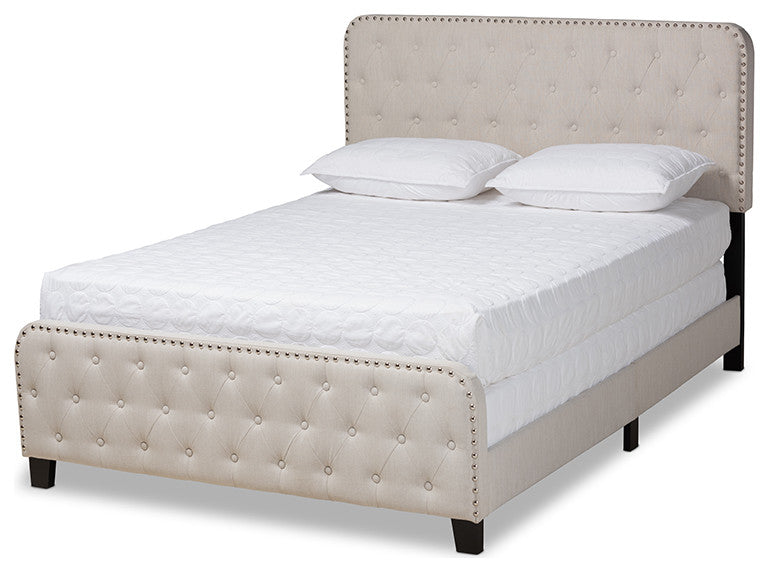 Annalisa Modern Beige Fabric Upholstered Button Tufted Full Size Panel Bed