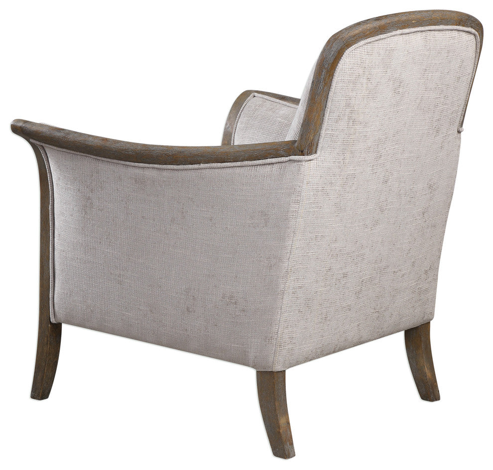 Weathered Exposed Wood Curved Arm Chair, Beige Taupe Living Room