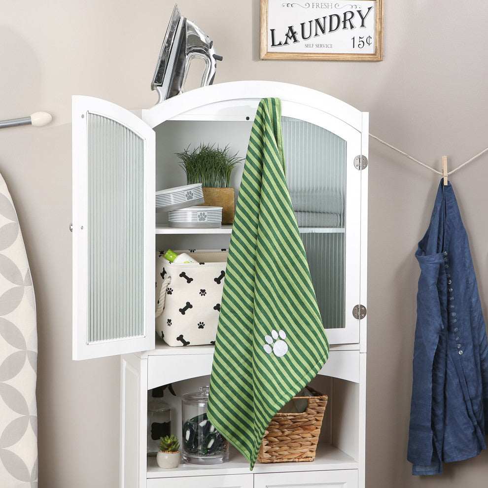 Hunter Green Stripe Embroidered Paw Pet Towel