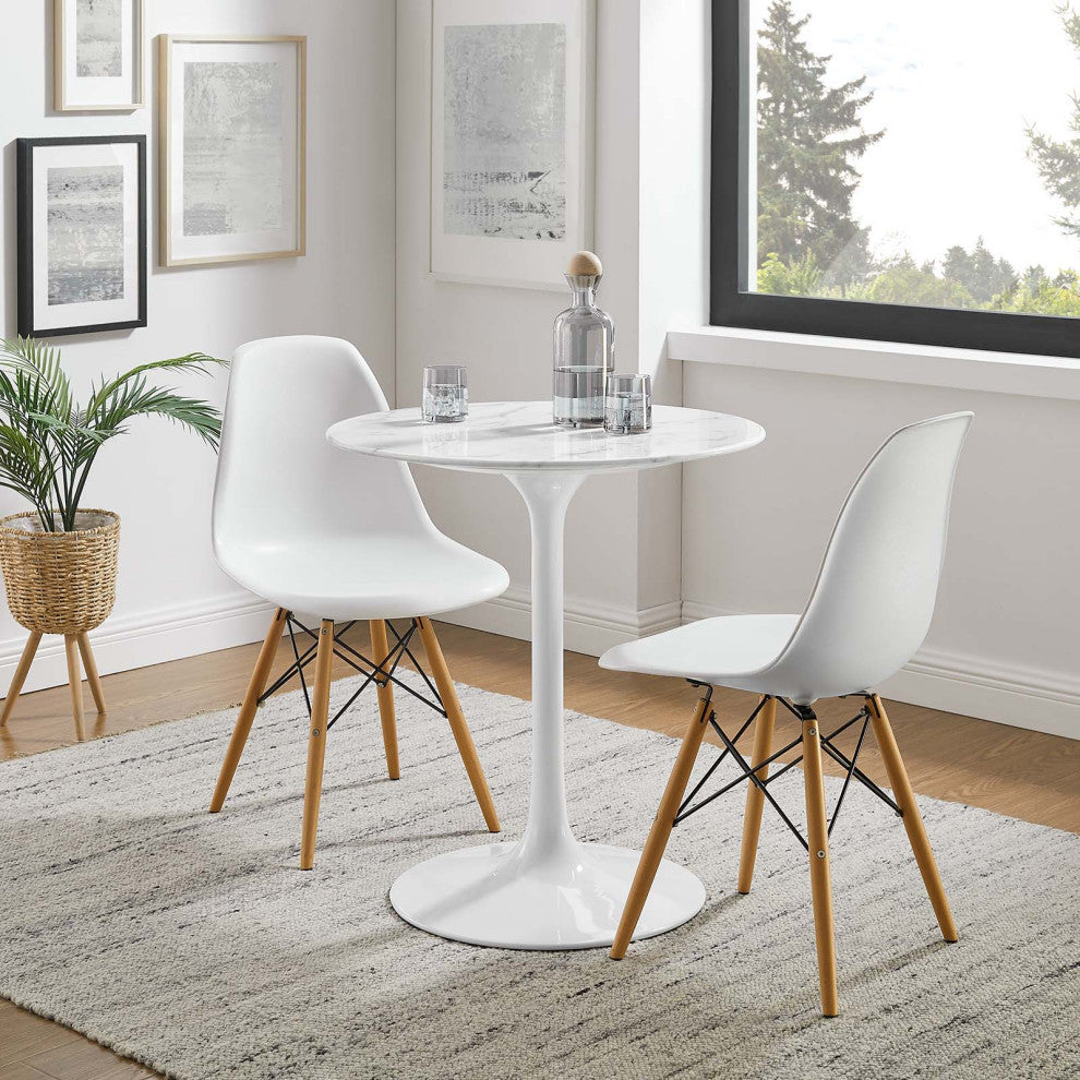 Lippa 28" Round Artificial Marble Dining Table, White