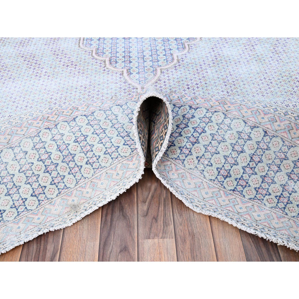 Arctic Blue, Vintage Persian Kerman, Pure Wool Hand Knotted Rug, 7'9"x10'1"