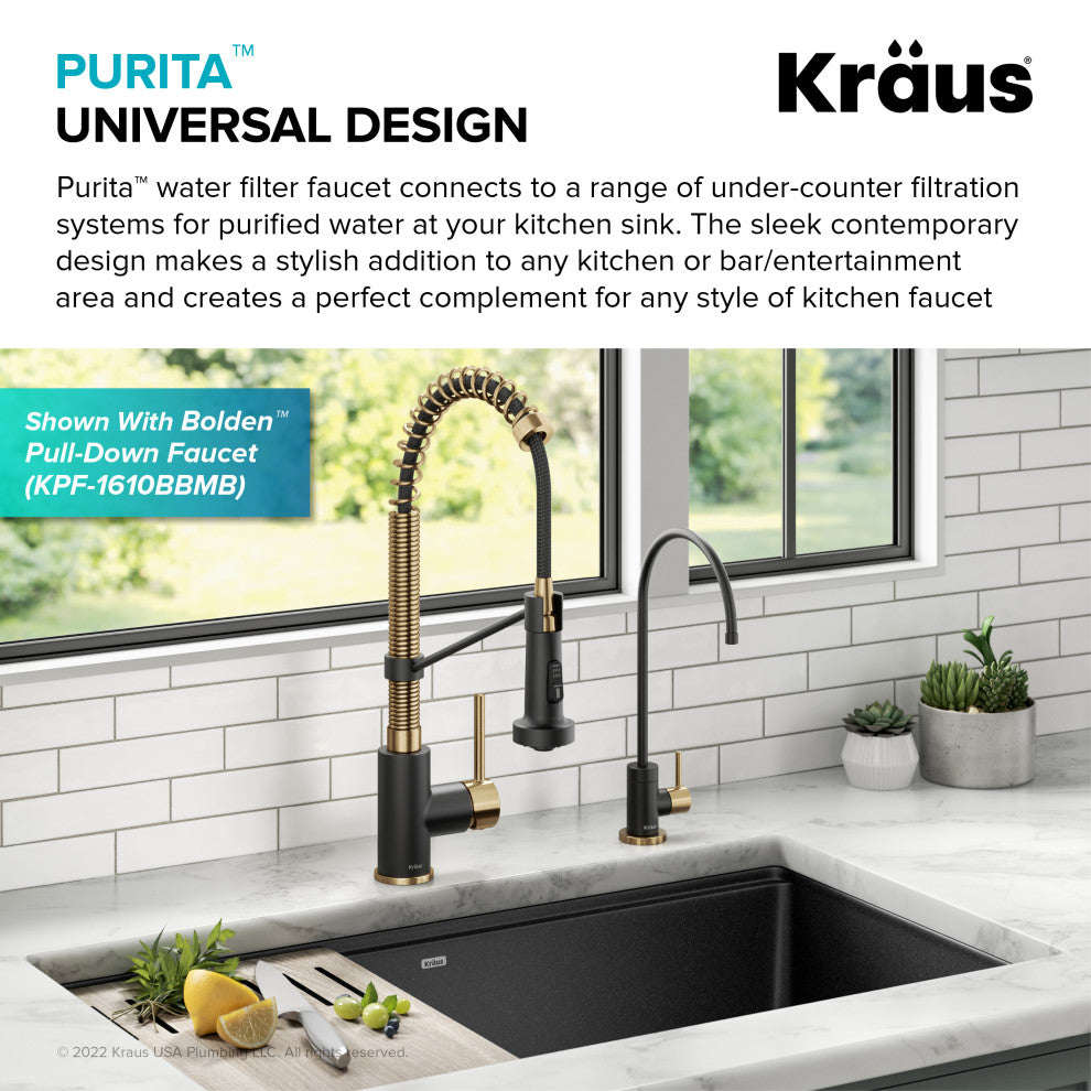 Purita Drinking Water Dispenser Beverage Kitchen Faucet, Brush Brass Matte Black