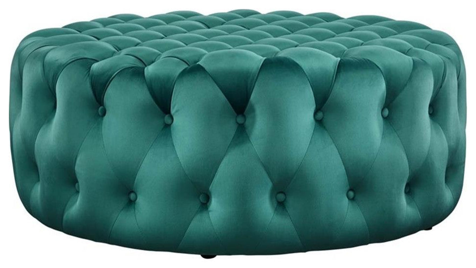 Amour Tufted Button Large Round Performance Velvet Ottoman - Teal EEI-5469-TEA