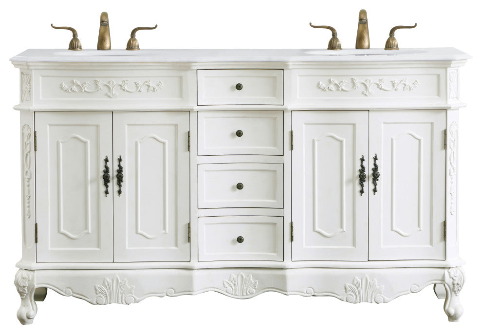 Bathroom Vanity, Antique White, 60", Double Sink