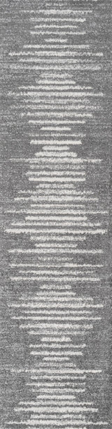 Aya Berber Stripe Geometric Area Rug, Gray/Cream, 2'x8'