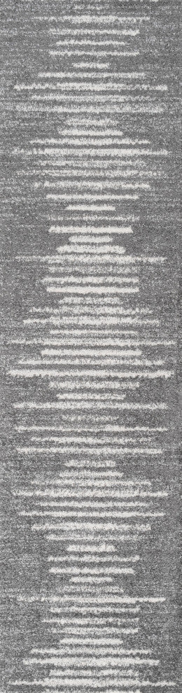 Aya Berber Stripe Geometric Area Rug, Gray/Cream, 2'x8'